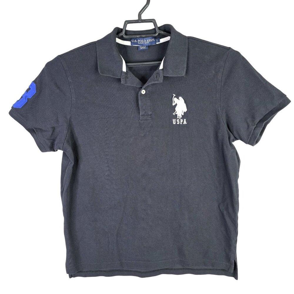 Mens US Polo Assn Black Embroidered Polo Shirt Large Pony Short Sleeve Size L